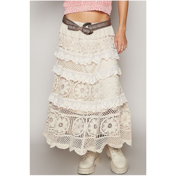 POL Dresses & Skirts - POL Boho Cream rochet lace ruffle detail Maxi Skirt